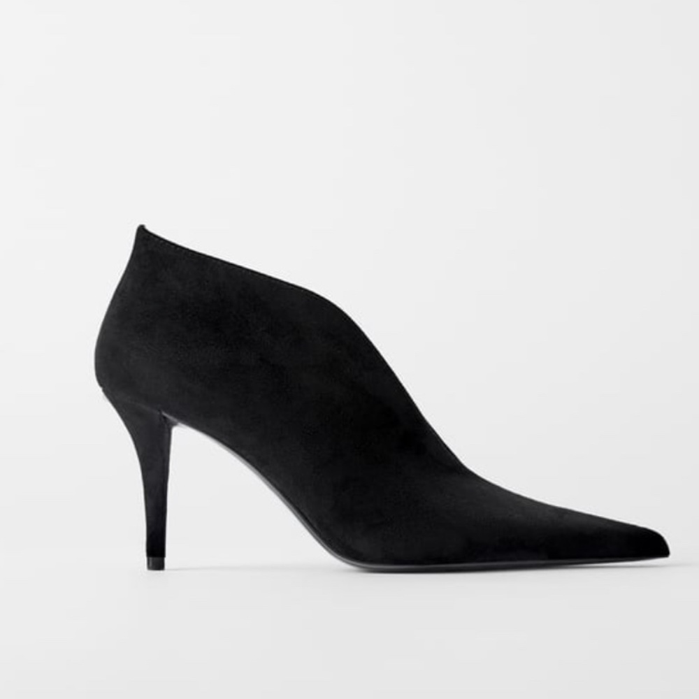 Zara Black V - Vamp High Heel Ankle Boots Sz 6 NEW